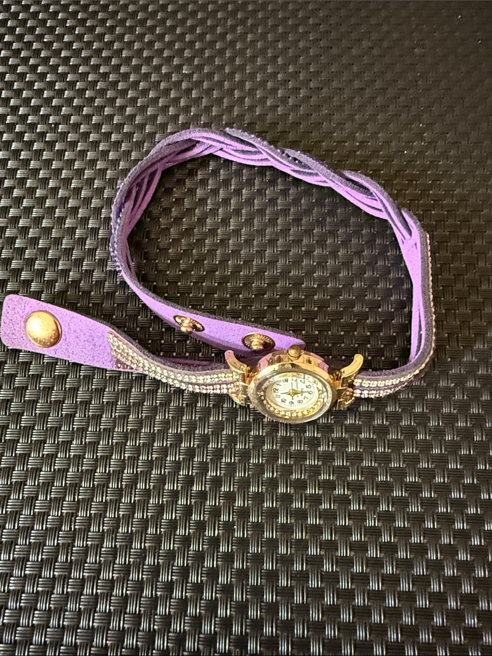Purple Wrap Bracelet Watch with Crystal Accents